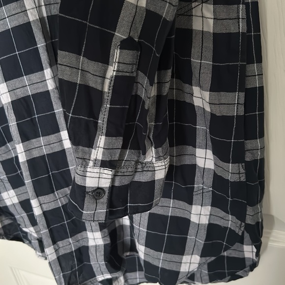 H&M Dark Navy Blue and White Flannel Dress Button Up Pockets L.O.G.G. - Picture 5 of 9